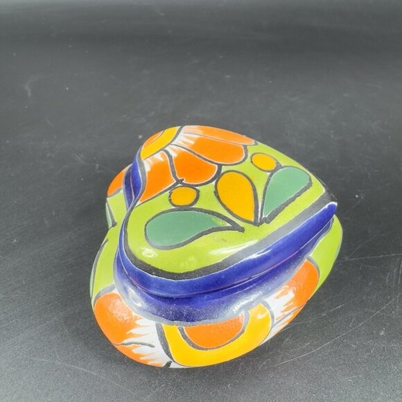 Mexican Pottery Heart Shape Trinket Dish Holder Jewelry Holder Container Marked - Picture 11 of 12
